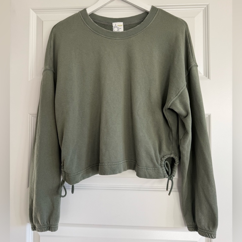 aerie Olive Green Cropped Sweatshirt Hoodie